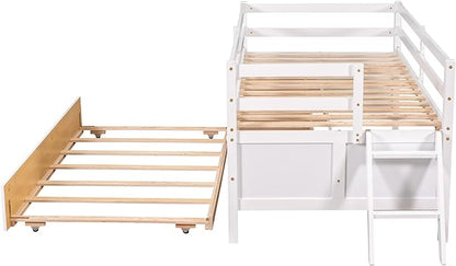 Merax Twin Modern Wood Daybed with Trundle Bed and Drawers Sofa Bed Frame for kids Boys Girls/No Box Spring Needed White - LeafyLoom