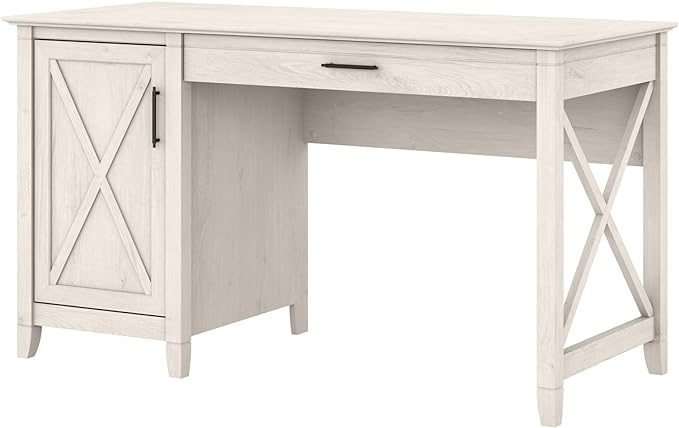 Bush Furniture Key West 2 Lateral File Cabinet | Document Storage for Home Office | Accent Chest with Drawers, Casual, Linen White Oak & Key West Computer Desk with Storage | Small - LeafyLoom