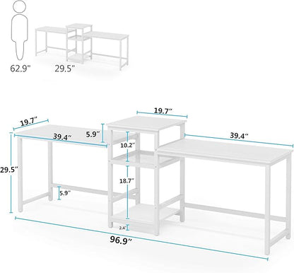 Tribesigns 96.9" Double Computer Desk with Printer Shelf, Extra Long Two Person Desk Workstation with Storage Shelves, Large Office Desk Study Writing Table for Home Office, White - LeafyLoom