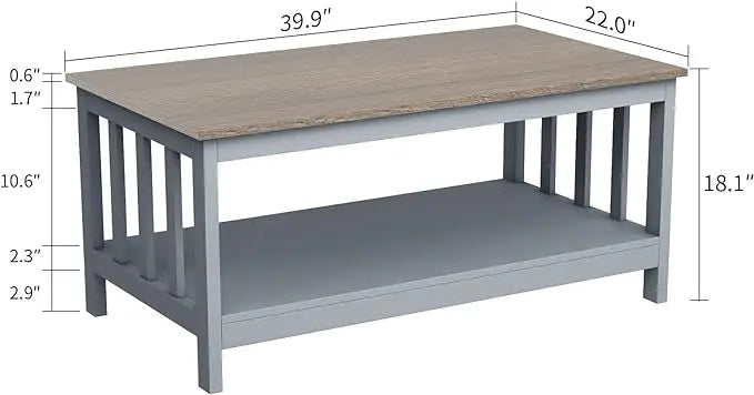 ChooChoo Coffee Table for Living Room, Grey Coffee Table with Shelf, 40 Inch - LeafyLoom