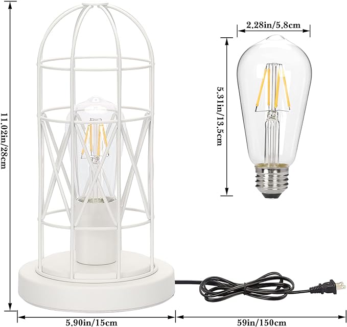 Bedside Touch Lamp, Small Table Lamp for Bedroom Living Room, 3 Way Dimmable Modern Nightstand Lamp, Simple Desk Lamp with White Metal Cage Shade, 2700K LED Bulb Included - LeafyLoom