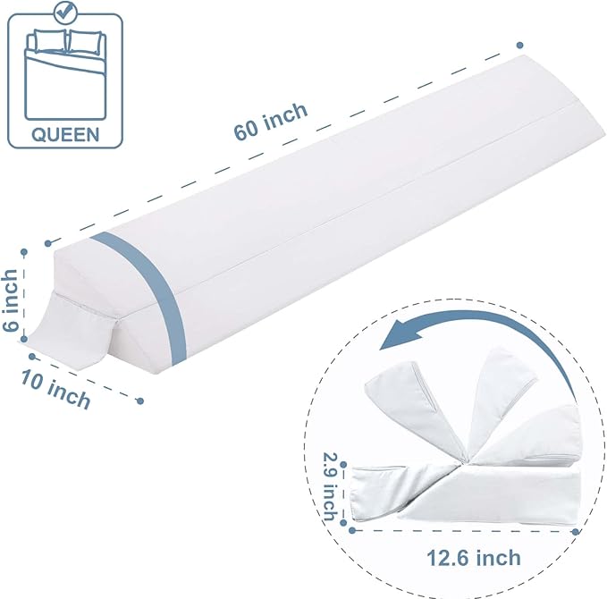 Limthe Bed Wedge Pillow for Headboard Queen Size,Bed Gap Filler Adjustable,Mattress Gap Filler,Fill The Gap (0-7") Between Headboard/Wall and Mattress White 60"x10"x6" - LeafyLoom