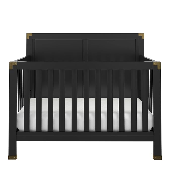 Baby Relax Miles 5-in-1 Convertible Crib, Solid Pine Wood, Black - LeafyLoom