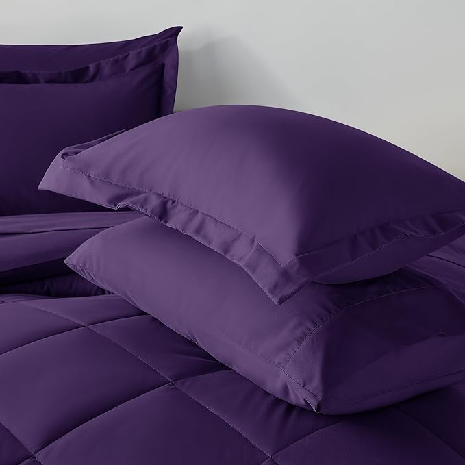 CozyLux Full Comforter Set with Sheets 7 Pieces Bed in a Bag Purple All Season Bedding Sets with Comforter, Pillow Shams, Flat Sheet, Fitted Sheet and Pillowcases - LeafyLoom