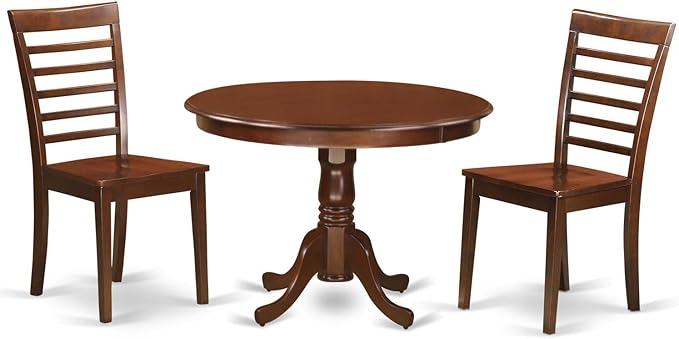 East West Furniture HLML3-MAH-W 3 Piece Dinette Set for Small Spaces Contains a Round Dining Table with Pedestal and 2 Dining Chairs, 42x42 Inch, Mahogany - LeafyLoom