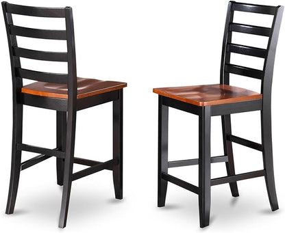 East West Furniture Trenton 3 Piece Counter Height Set for Small Spaces Contains a Round Dining Room Table and 2 Wooden Seat Chairs, 42x42 Inch, Black & Cherry - LeafyLoom