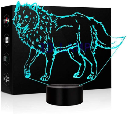 3D Illusion Animal Wolf Optical Night Light 7 LED Color Changing Desk Table Lamp Acrylic Flat Painted Image for Kiddie Kids Children Family Home Office Childrenroom Theme Decoration - LeafyLoom