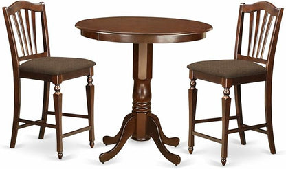 East West Furniture JACH3-MAH-C 3 Piece Counter Height Dining Set Contains a Round Dining Room Table with Pedestal and 2 Linen Fabric Upholstered Chairs, 36x36 Inch, Mahogany - LeafyLoom