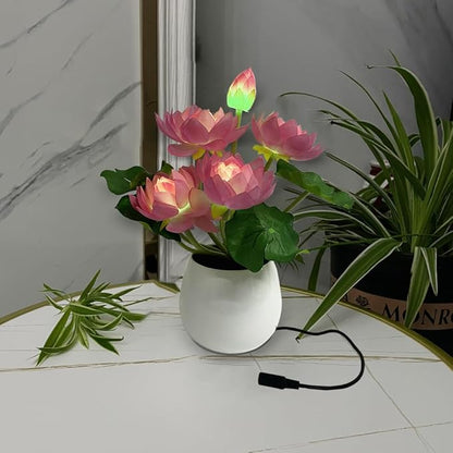 Colorful LED Lotus Flower Lamp Buddha Lamp for Cabinet Buddhist Altar - Artificial Lotus Flower Lamp for Home Living Room Desktop Decor (Colour Light) - LeafyLoom