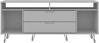 Manhattan Comfort Rockefeller Modern 2 Drawers Living Room Television Stand with Metal Legs, 62.99", White - LeafyLoom