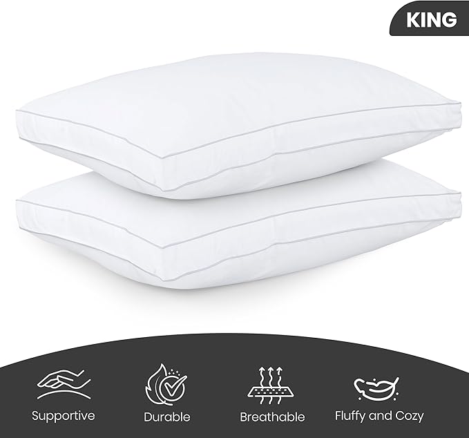 Utopia Bedding Bed Pillows for Sleeping King Size (White), Set of 2, Cooling Hotel Quality, Gusseted Pillow for Back, Stomach or Side Sleepers - LeafyLoom