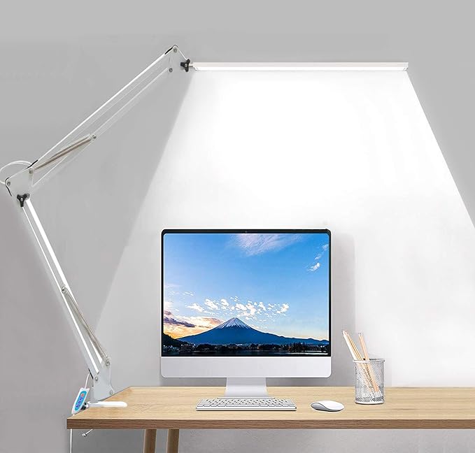 80 LED Desk Lamp(12W, Metal Swing Arm Dimmable Task Lamp, 5 Modes, 10 Brightness Levels,Eye Protection Desk lamp for Reading, Study,Working, Home and Office Lamp 1100 lumens,USB Adapter - LeafyLoom