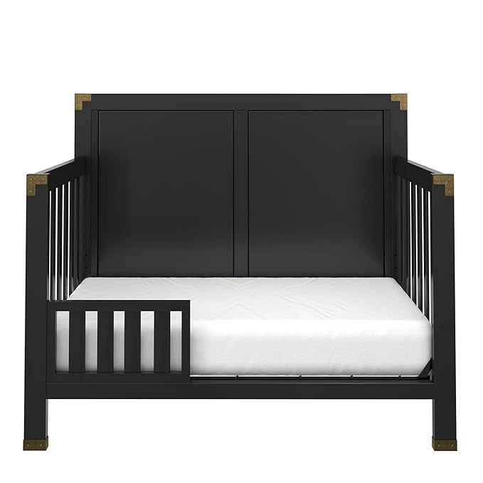 Baby Relax Miles 5-in-1 Convertible Crib, Solid Pine Wood, Black - LeafyLoom