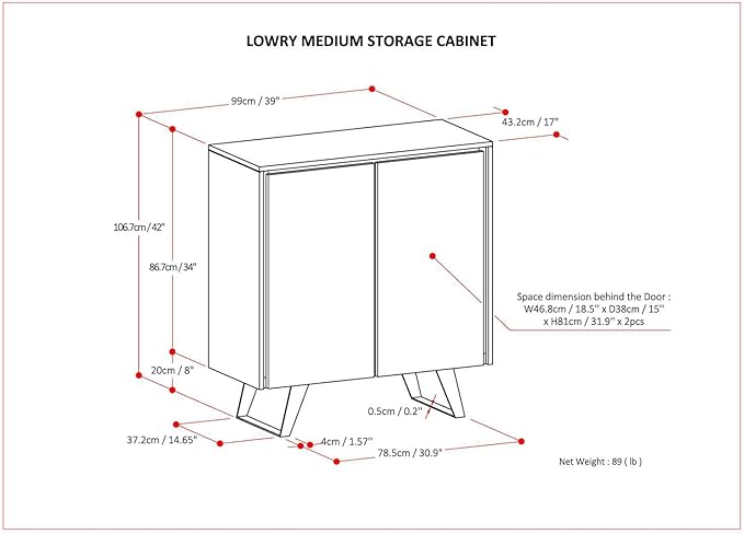 SIMPLIHOME Lowry SOLID ACACIA WOOD and Metal 39 Inch Wide Modern Industrial Medium Storage Cabinet in Rustic Natural Aged Brown, For the Living Room, Entryway and Family Room - LeafyLoom