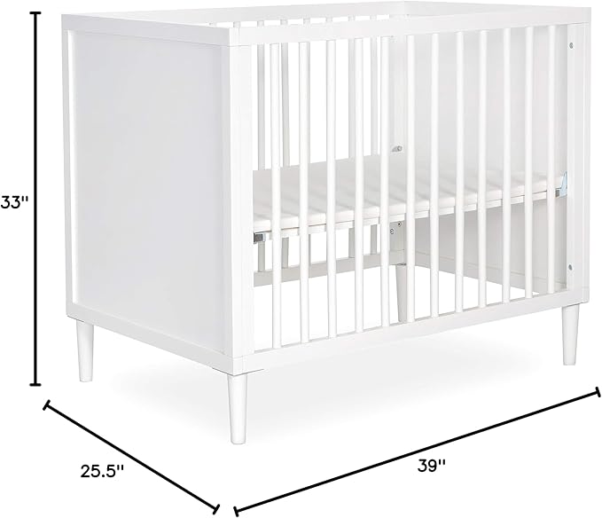 Lucas Mini Modern Crib with Rounded Spindles in White , 39x25.5x33 Inch (Pack of 1) - LeafyLoom