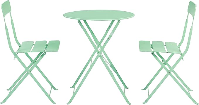 Crosley Furniture CF7390-MN Karlee Retro Metal Indoor/Outdoor 3-Piece Bistro Set with Table and 2 Chairs, Mint - LeafyLoom