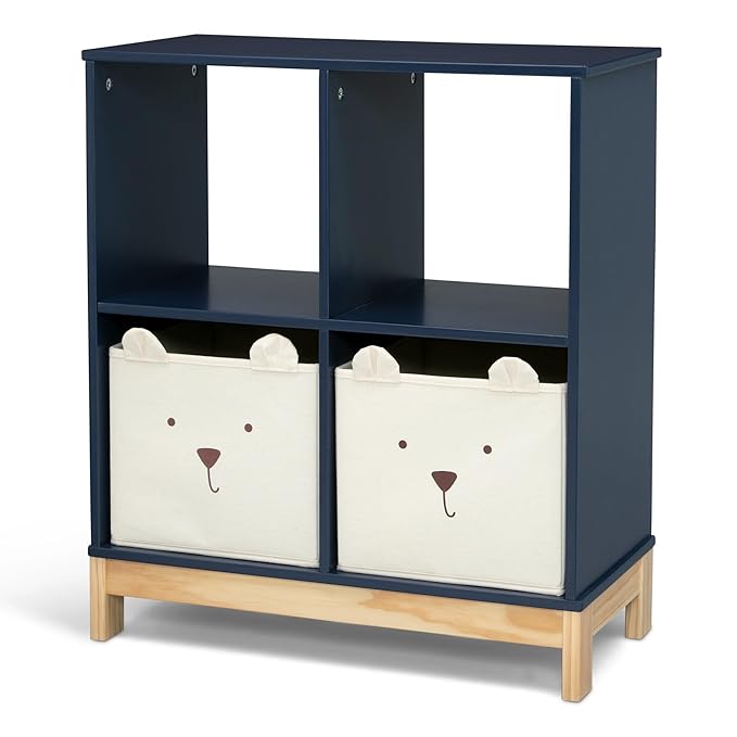 Delta Children babyGap Charlie 6-in-1 Convertible Crib + Brannan Bear Bookcase with Bins + Brannan Bear Wall Shelf with 4 Hooks, Navy (Bundle) - LeafyLoom