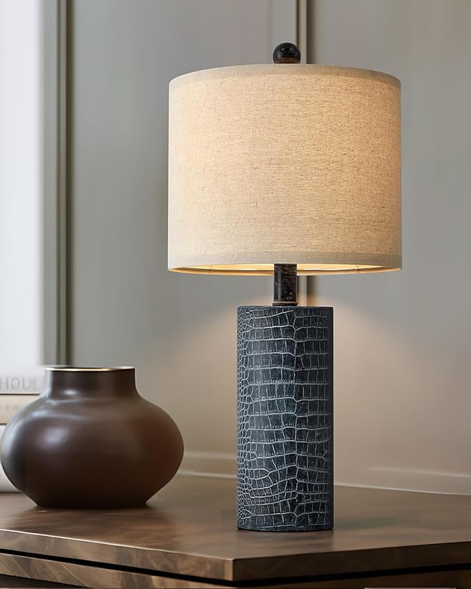 20.5" Farmhouse Lamp Single Resin Table Lamps for Living Room Bedroom Entryway Table Office Dorm Boho Nightstand Small Table Lamp Industrial End Side Table Lamps Black - LeafyLoom