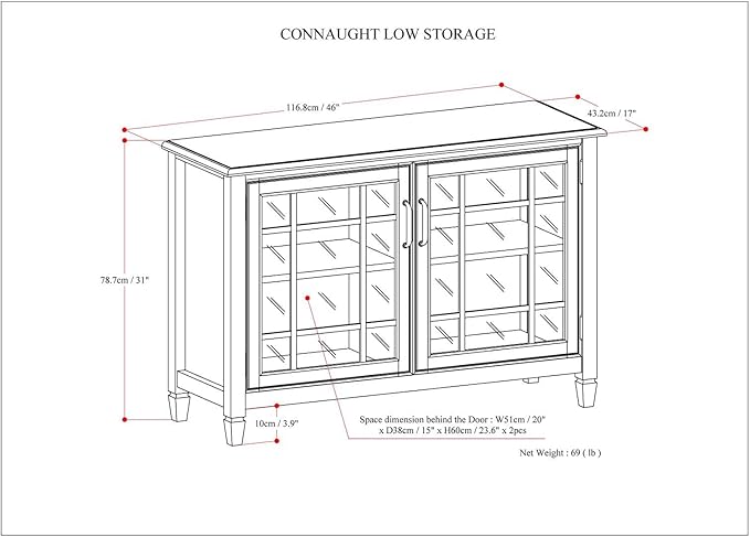 SIMPLIHOME Connaught SOLID WOOD 46 Inch Wide Traditional Low Storage Cabinet in Dark Chestnut Brown, For the Living Room, Entryway and Family Room - LeafyLoom