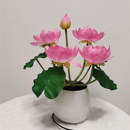 Colorful LED Lotus Flower Lamp Buddha Lamp for Cabinet Buddhist Altar - Artificial Lotus Flower Lamp for Home Living Room Desktop Decor (Colour Light) - LeafyLoom