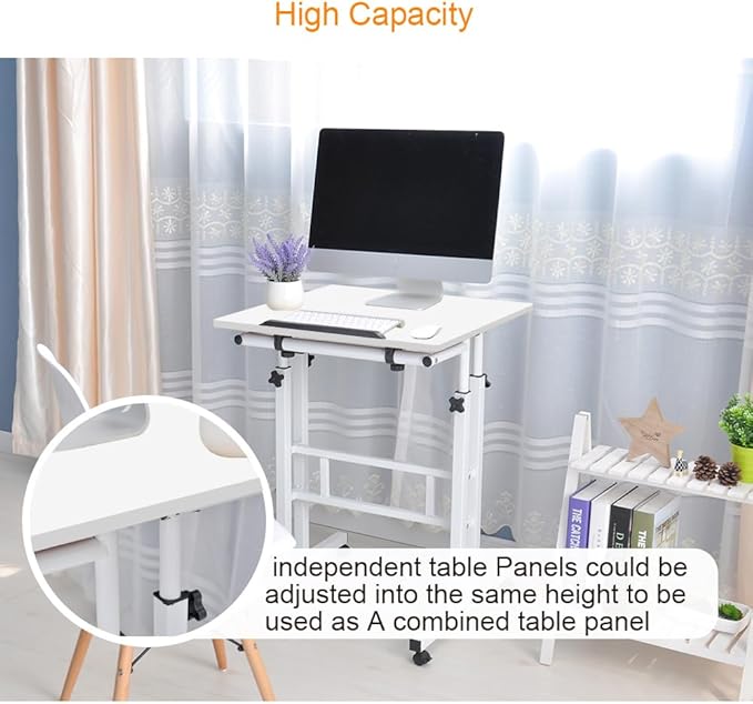 DlandHome Mobile Standing Desk Stand Up Desk Rolling Desk, Stand Sit Desk Mobile Computer Desk Adjustable Standing Desk 23.6inches Table Workstation Mobile Desk Cart Tray White - LeafyLoom