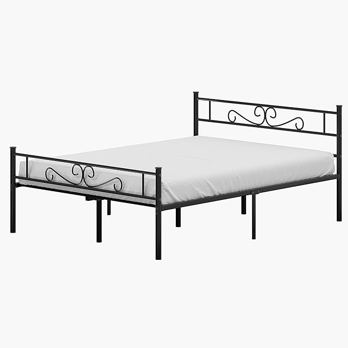 VECELO Full Size Bed Frame with Headboard, 14 Inch Metal Platform Mattress Foundation, No Box Spring Needed, Squeak Resistant, Easy Assembly, Matte Black - LeafyLoom