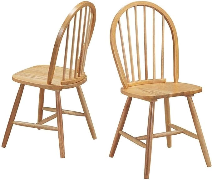 HAPPYGRILL 2 Pieces Wooden Dining Chairs Set, Vintage Armless Windsor Chairs, Kitchen Dining Chairs with Backrest, Natural - LeafyLoom