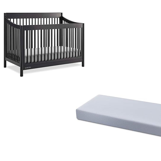 Delta Children Brooks 6-in-1 Convertible Crib, Midnight Grey + Simmons Kids Quiet Nights Breathable Crib Mattress with Removable/Machine Washable Cover (Bundle) - LeafyLoom