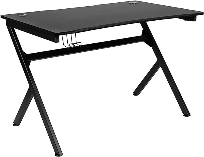 Flash Furniture Duncan Gaming Desk 45.25" x 29" Computer Table Gamer Workstation with Headphone Holder and 2 Cable Management Holes, Set of 1,Black - LeafyLoom