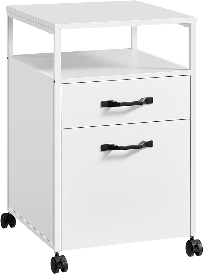 VASAGLE File Cabinet, Mobile Filing Cabinet with Wheels, 2 Drawers, Open Shelf, for A4, Letter Size, Hanging File Folders, Cloud White UOFC071W14 - LeafyLoom