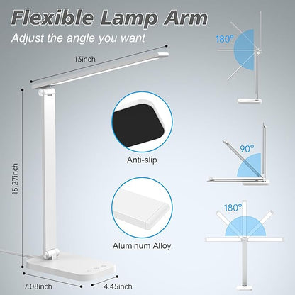 Bright Led Desk Lamp for College Dorm - Foldable Study Desk Light for Home Office, Modern Dorm Study Desk Lamps, 5 Light Mode Dimmable Brightness Eye-Caring Craft Task Lamp Desktop Lamp for Reading - LeafyLoom