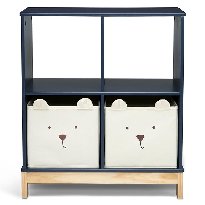 Delta Children babyGap Charlie 6-in-1 Convertible Crib + Brannan Bear Bookcase with Bins + Brannan Bear Wall Shelf with 4 Hooks, Navy (Bundle) - LeafyLoom