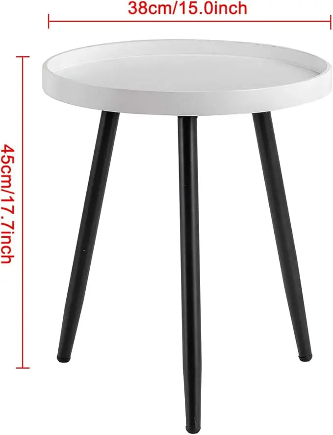 Round Side Table Wooden Tray Table with Metal Tripod Stand Nightstand Coffee Table End Table for Living Room Bedroom Office Small Spaces, 18" H x 15" D (White & Black) - LeafyLoom