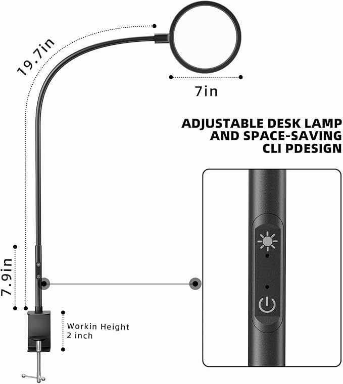 LED Desk Lamp | Dimmable Home Office Desk Light with Clamp & Gooseneck Arm | Adjustable Color Temperature and Brightness | Eye Caring lamp for Video Conference & Podcast Live Streaming Black - LeafyLoom