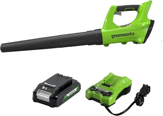 Greenworks 24V Axial Blower (100 MPH / 330 CFM), 2.0Ah Battery and Charger - LeafyLoom