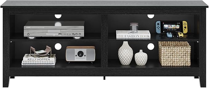 Panana TV Stand, Classic 4 Cubby TV Stand for 60 inch TV, Entertainment Center Media Television Stand for Living Room Bedroom (Black, 55 inch) - LeafyLoom