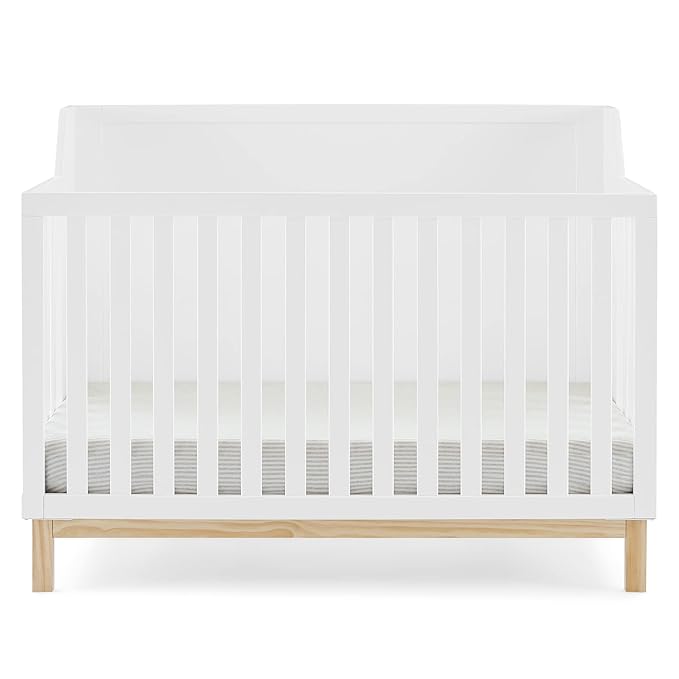 Delta Children babyGap Oxford 6-in-1 Convertible Crib + Brannan Bear Bookcase with Bins + Brannan Bear Wall Shelf with 4 Hooks, Bianca White/Natural (Bundle) - LeafyLoom