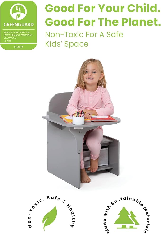 Delta Children MySize Chair Desk With Storage Bin, Grey - LeafyLoom