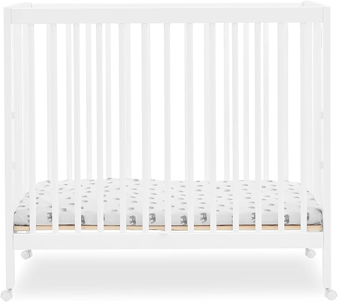 Delta Children Mia Portable Folding Mini Crib with 1.5-Inch Mattress - Greenguard Gold Certified, Bianca White - LeafyLoom