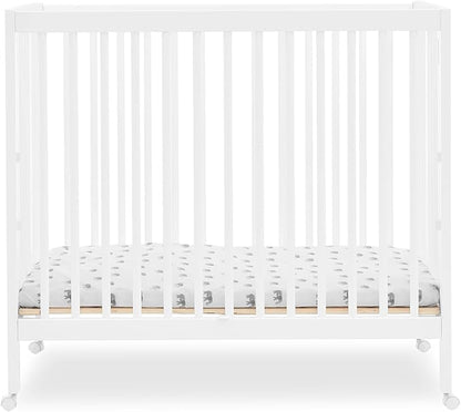 Delta Children Mia Portable Folding Mini Crib with 1.5-Inch Mattress - Greenguard Gold Certified, Bianca White - LeafyLoom