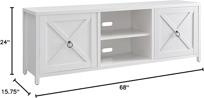 Henn&Hart Rectangular TV Stand for TV's up to 80" in White, TV Stands for the Living Room - LeafyLoom