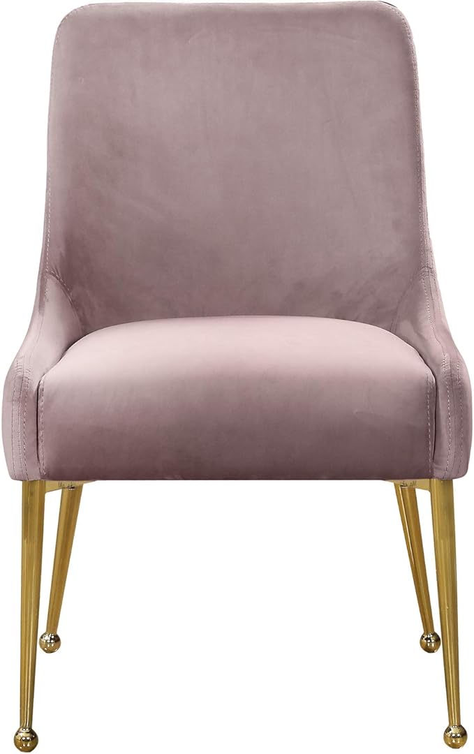 Meridian Furniture Owen Collection Modern | Contemporary Velvet Upholstered Dining Chair with Polished Gold Metal Legs, Set of 2, 24" W x 21" D x 34.5" H, Pink - LeafyLoom