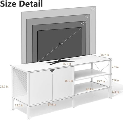 White TV Stand with Storage - Television Stands for Living Room, 50 Inch TV Table for 32 40 55 65 Inch TV, TV Consle for Bedroom, White - LeafyLoom