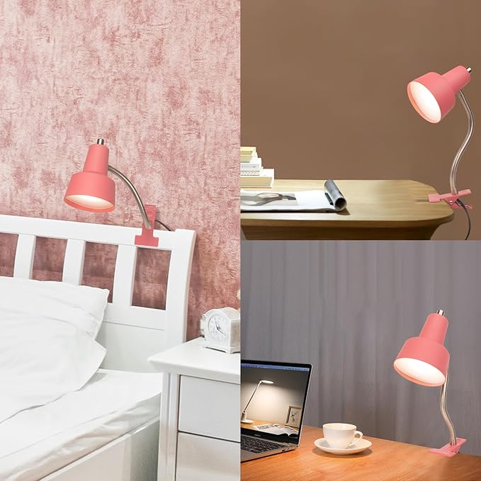 Energetic Clip on Lamp for Bed, Non-Dimmable Reading Light for Bed and Desk, 4000K Cool White, 3.5W 240 LM Flexible Gooseneck lamp, Eye Protection (Pink) - LeafyLoom