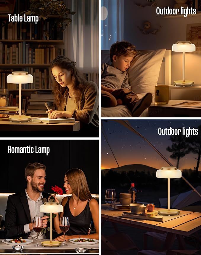 QiMH Battery Operated LED Table Lamp, 2 Pack 5000mAh Cordless Desk Lamp with 3 Level Brightness Touch Control, Mini Rechargeable Night Light for Living Room, Bedroom, Outdoor bar (Gold) - LeafyLoom