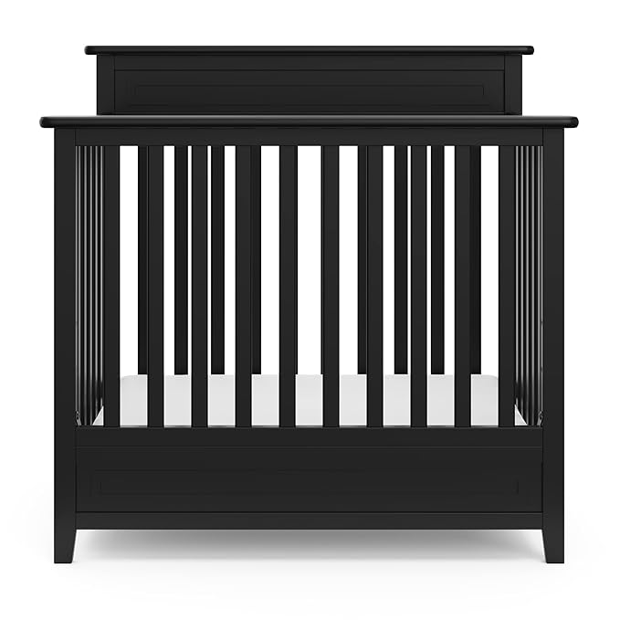 Storkcraft Petal 4-in-1 Convertible Mini Crib (Black) – GREENGUARD Gold Certified, Converts to Daybed and Twin-Size Bed, includes Bonus 2.75-inch Mini Crib Mattress - LeafyLoom