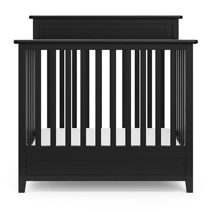 Storkcraft Petal 4-in-1 Convertible Mini Crib (Black) – GREENGUARD Gold Certified, Converts to Daybed and Twin-Size Bed, includes Bonus 2.75-inch Mini Crib Mattress - LeafyLoom