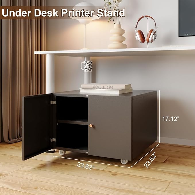 Printer Stands with Storage, Lateral Filing Cabinet for Home Office, Desk Organizers for Home Workspace, Lockable Wheels for Home Office, Scanner, Fax, Computer - LeafyLoom