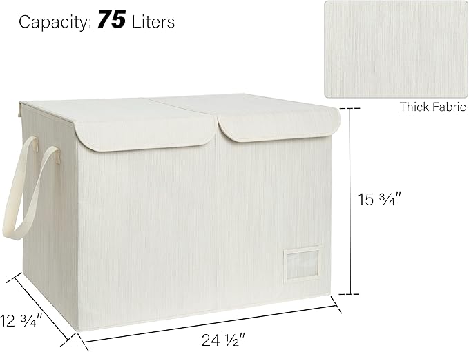 StorageWorks Toy Storage Organizer with Flip-Top Lids, Toy Bins for Living Room, Nursery Room, Playroom, Large Toy Chest for Kids, Mixing of Beige, White & Ivory, 24 ¾"L x 13" W x 16" H - LeafyLoom