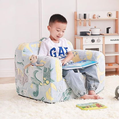 Tiita Kids Sofa, Children Couch with Carrying Handle & Side Pockets, Kids Foam Chair, Toddler Armrest Chair, Lightweight Children Sofa Chair, Kids Read Sofa for Girl or Boy (Grey Dinosaur) - LeafyLoom